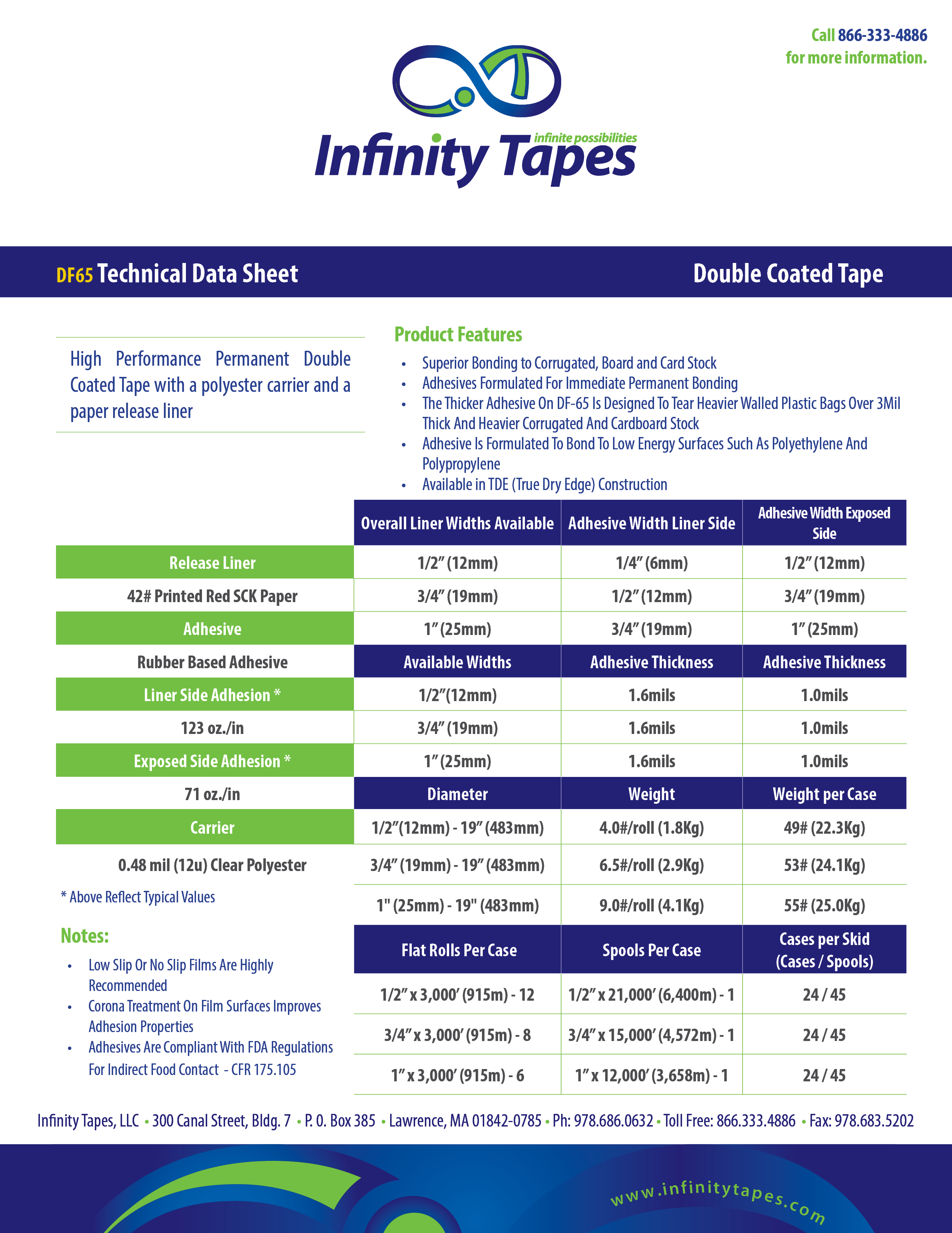DF65 Technical Data Sheet Infinity Tapes