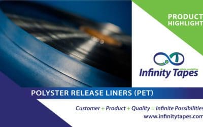 Infinity Tapes offers a wide selection of Polyester PET Release Liners, available in clear (printed or unprinted), white, matte (printed or unprinted) and metalized (anti-static), to meet your custom or standard tape needs. Visit https://infinitytapes.com/ to learn more.